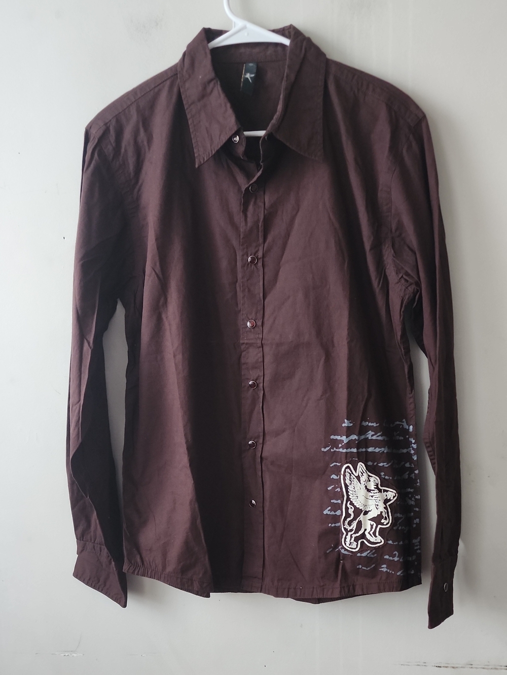 Men's Dark Brown Graphic Button-Down Shirt. New Without Tag